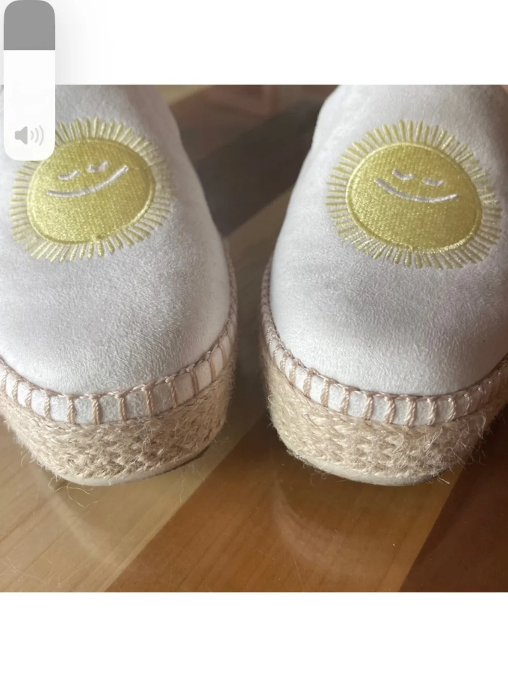 Dr. Scholl's White Espadrille Loafers with Yellow Sun Motif